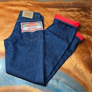 Vintage 80s Levi’s Winter Jean Red lined dark wash denim 29x34 New deadstock